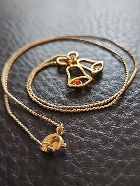 VTG Avon Gold Bell Pendant Necklace with Red Accent - Women Jewelry